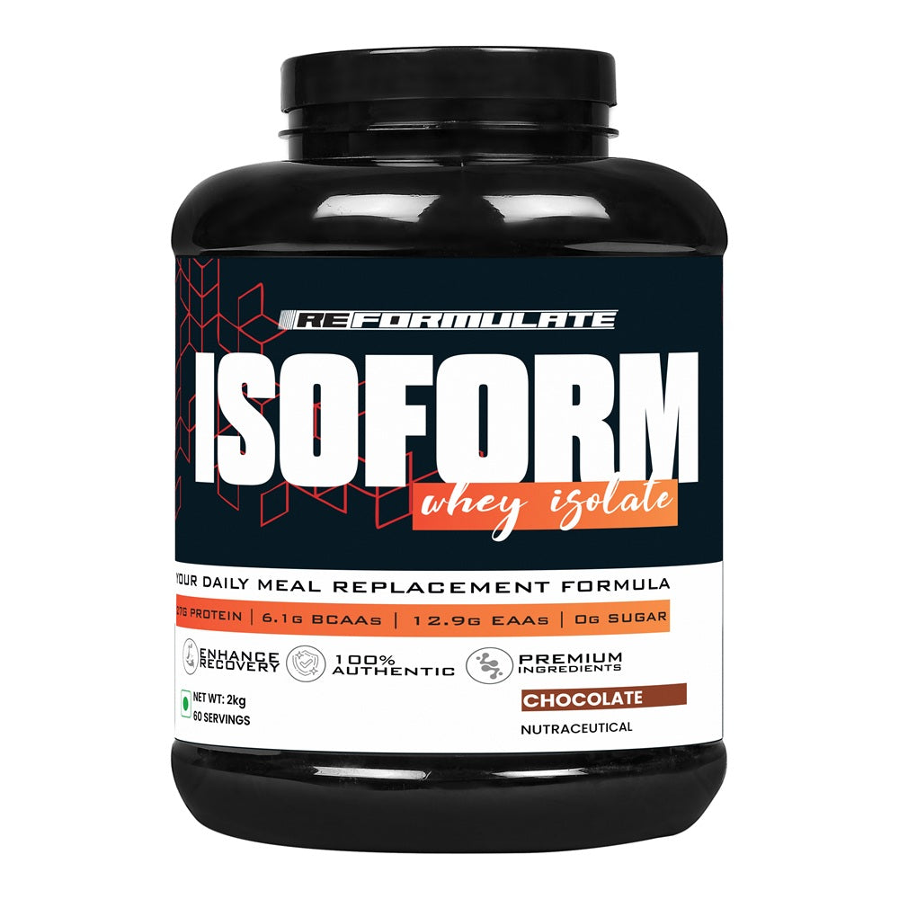 Reformulate I Isoform I Whey Isolate I Your Daily Meal Replacement Formula I 27G Protein | 6.1G BCAA | 12.9G EAA | O g Sugar I Enhance Recovery I 100% Authentic I Premium Ingredients I Nutraceutical I Serving 60 I Chocolate I 2 KG